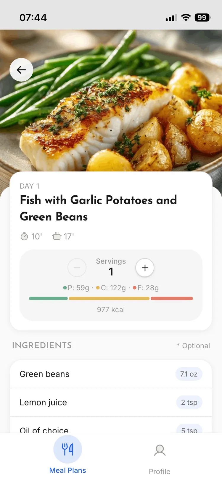 Promealplan client app recipe