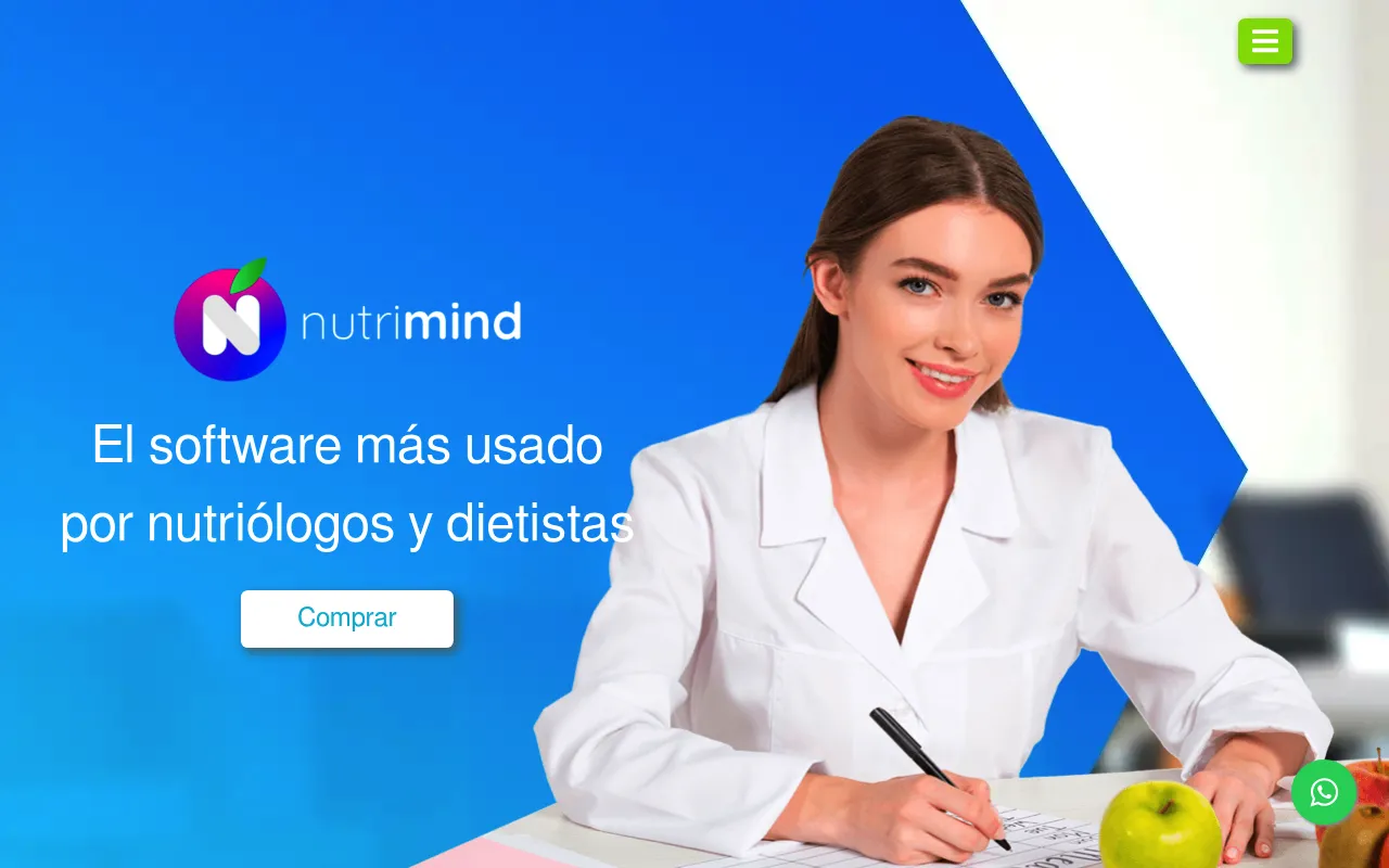 Pagina de inicio de Nutrimind mostrando su propuesta de valor para nutriologos clinicos