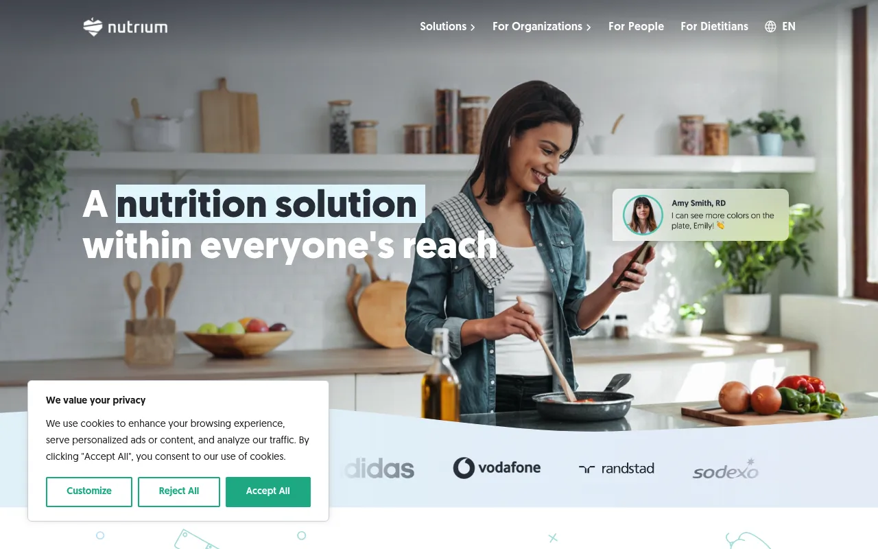 Nutrium homepage showing their nutrition software platform for dietitians