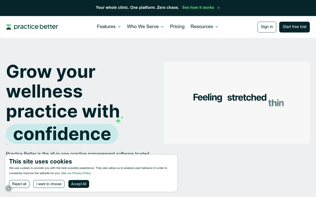 Practice Better homepage for health and wellness practitioners